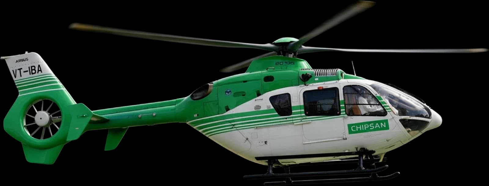 Airbus H135 P2+ in Chipsan green and white livery, registration VT-IBA